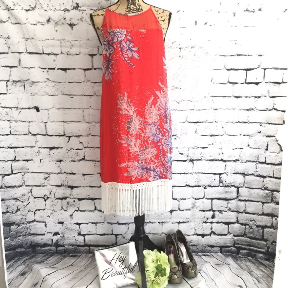 Ella Moss Flame Floral Sleeveless Fringed Dress